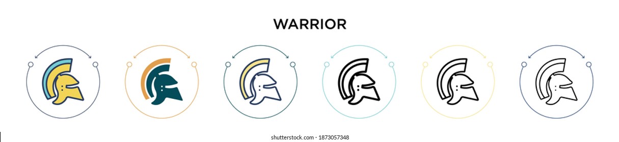 Warrior icon in filled, thin line, outline and stroke style. Vector illustration of two colored and black warrior vector icons designs can be used for mobile, ui, web