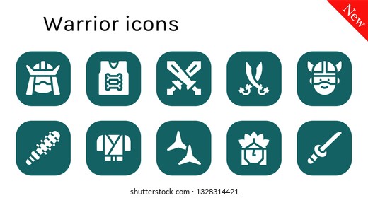 warrior icon set. 10 filled warrior icons.  Simple modern icons about  - Samurai, Armor, Swords, Sabers, Viking, Mace, Ninja, Shuriken, Indian, Katana