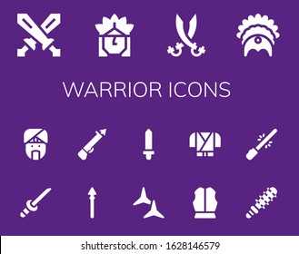 warrior icon set. 14 filled warrior icons. Included Swords, Indian, Sabers, Headdress, Katana, Spear, Shuriken, Sword, Armour, Ninja, Mace, Saber icons