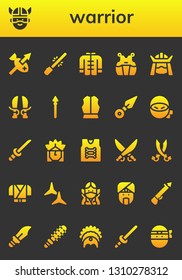 warrior icon set. 26 filled warrior icons.  Collection Of - Spear, Viking, Saber, Wushu, Kendo, Samurai, Sword, Armour, Kunai, Ninja, Katana, Indian, Armor, Sabers, Shuriken, Dagger