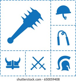 Warrior icon. set of 6 warrior filled icons such as knight, helmet, mace, chain weapon, war helmet