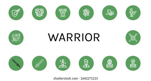 warrior icon set. Collection of Rpg game, Armour, Armor, Headdress, Chariot, Medieval, Katana, Sword, Wushu, Kendo, Soldier, Spear icons