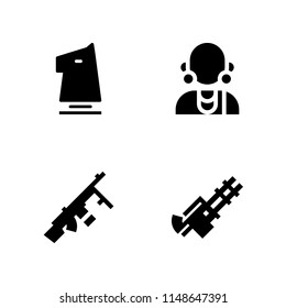 warrior icon set. machine gun, knight and massai vector icon for graphic design and web