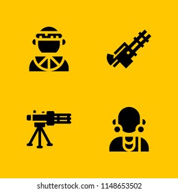 warrior icon set. massai, machine gun and zulu vector icon for graphic design and web