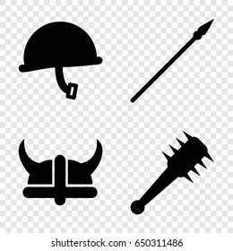 Warrior icons set. set of 4 warrior filled icons such as helmet, mace, spear