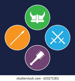 Warrior icons set. set of 4 warrior filled icons such as helmet, mace, spear