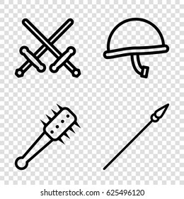Warrior icons set. set of 4 warrior outline icons such as mace, spear, war helmet