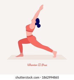 warrior ii pose - Virabhadrasana II. Young woman practicing Yoga pose. Woman workout fitness, aerobic and exercises. Vector Illustration.