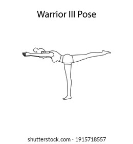 Warrior III Pose Yoga Workout Outline on the white background. Vector illustration