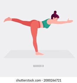 Warrior III Yoga pose. Young woman practicing yoga  exercise. Woman workout fitness, aerobic and exercises. Vector Illustration.