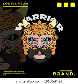 Warrior illustration for poster, sticker, or apparel merchandise.With tribal and hipster style.