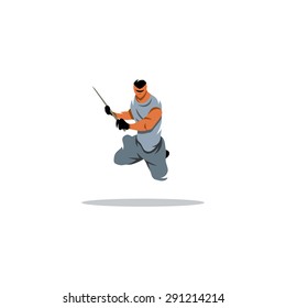 Warrior jumping with sword sign. Vector Illustration.
Branding Identity Corporate logo design template Isolated on a white background