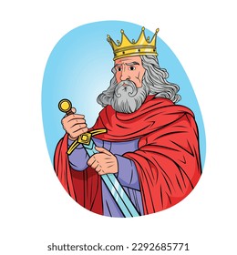 Warrior King. A strong, tall, brave king with a sword on white background