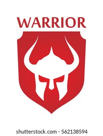 warrior. knight. barbarian on red shield.