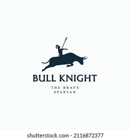 Warrior knight holding spear while riding on the bull strong brave logo icon sign symbol design vector illustration