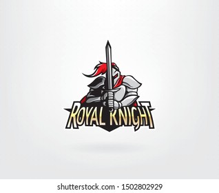 Warrior knight mascot logo design. Modern knights logo design template for a sport team. Medieval knight emblem design. Vector illustration