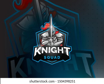 Warrior knight mascot logo design. Modern knights logo design template for a sport team. Medieval knight emblem design. Vector illustration