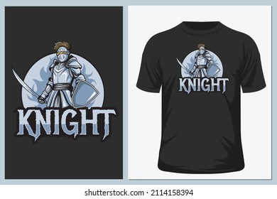 Warrior knight mascot. Vector graphic, typographic, poster, label, badge, logo, icon or t-shirt