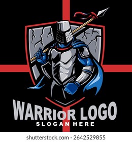 Warrior knight with Spear mascot esport for gaming and sport logo design EMBLEM