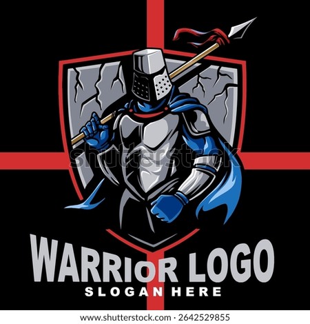 Warrior knight with Spear mascot esport for gaming and sport logo design EMBLEM