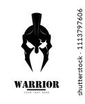 warrior logo, black sparta warrior head on white. warrior helmet with the crack on the eye.