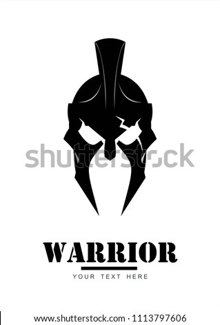 warrior logo, black sparta warrior head on white. warrior helmet with the crack on the eye.