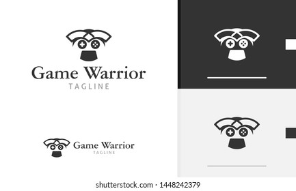 Warrior logo design, gamepad icon, game icon, flat warrior design, warrior and game design concept