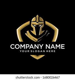 Warrior logo with a golden helmet.
The logo can be applied to various media and industries.