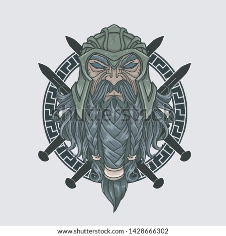 warrior long beard head illustration vector