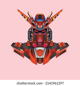 Warrior machine illustration t shirt design poster robot mechanic custom design for e sports logo or gaming mascot, robot head for t shirt printing, apparel or badge