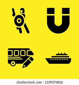 warrior, magnet, bus and ship vector icon set. Sample icons set for web and graphic design