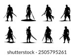 Warrior Man Silhouette Vector Bundle, Knight Warriors Silhouette Clipart Set