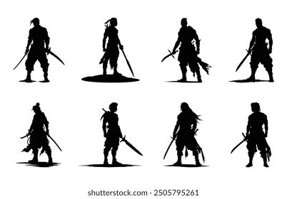 Warrior Man Silhouette Vector Bundle, Knight Warriors Silhouette Clipart Set