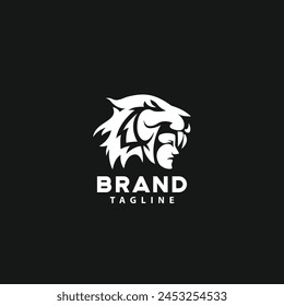 A warrior man with Tiger head hat Logo Symbol Design Template Flat Style Vector