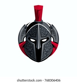 Warrior mascot for sport teams. Spartan helmet with ornaments