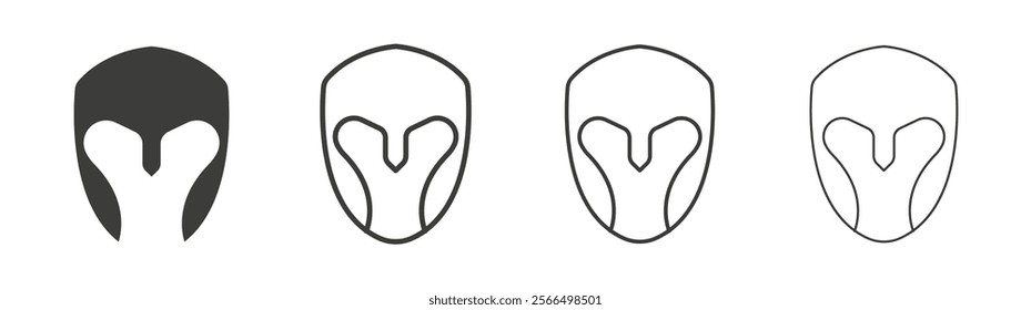 Warrior mask icon flat and linear vector illustration on white background.