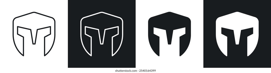 Warrior mask icon set. Vector symbols in black and white colors.