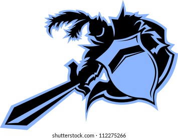 Warrior or Medieval Black Knight Vector Mascot with Shield