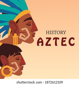 warrior men profile characters history aztec poster vector illustration