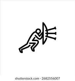 warrior moving forward holding shield outline icon. figure warrior line art illustration.