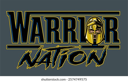 warrior nation design with mascot for school, college or league sports