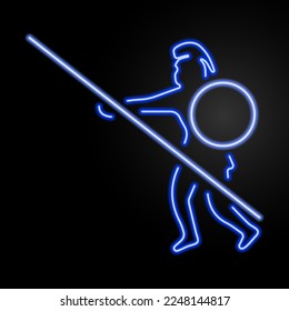 warrior neon sign, modern glowing banner design, colorful modern design trends on black background. Vector illustration.