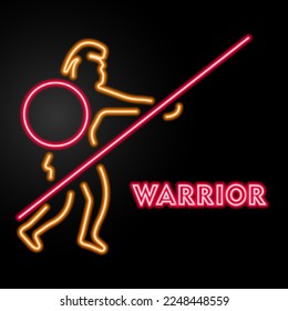 warrior neon sign, modern glowing banner design, colorful modern design trends on black background. Vector illustration.