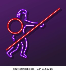 signo de neón guerrero, diseño moderno de pancartas brillantes, coloridas tendencias de diseño moderno sobre fondo negro. Ilustración vectorial.