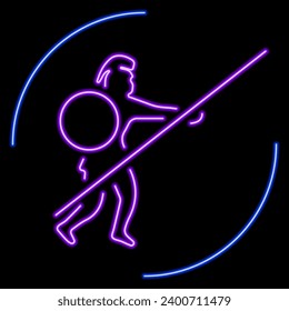 warrior neon sign, modern glowing banner design, colorful modern design trends on black background. Vector illustration.