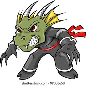Warrior Ninja Dragon Lizard Vector Illustration