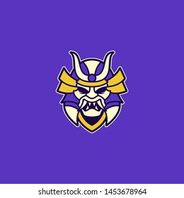Warrior Ninja Samurai Isolated on Purple Background Illustration Vector 