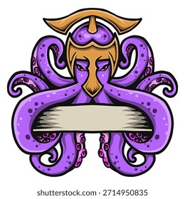 Warrior Octopus Emblem with Blank Banner