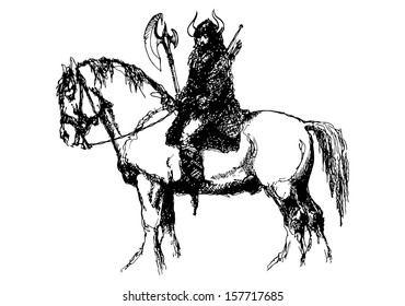 Warrior on a large horse. Ink drawing I did years ago. Scanned and vectorized