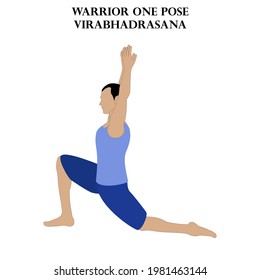 Warrior one pose yoga workout. Virabhadrasana. Man doing yoga illustration on the white background. Vector illustration